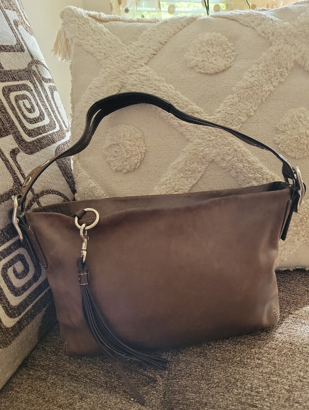 Women's Hobo Shoulder Bag in Brown with Tassel